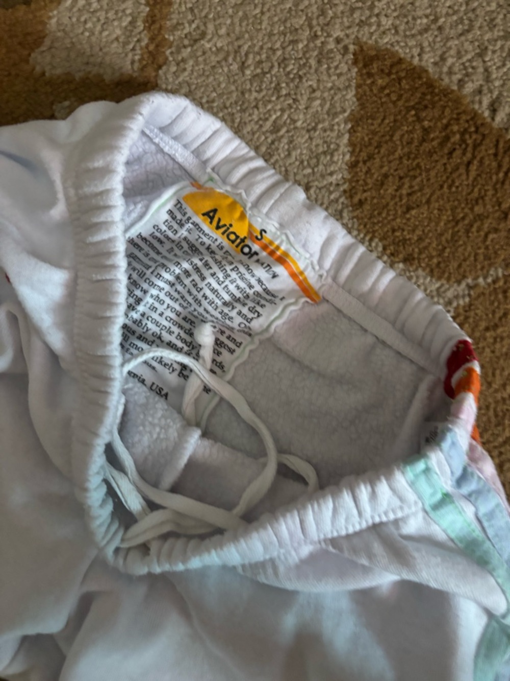 Aviator Nation White Jogger Sweatpants with Multicolor Trim